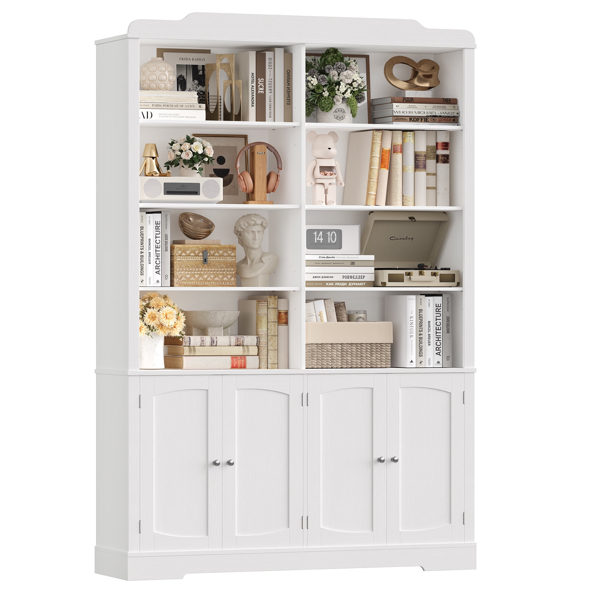 Homfa 73'' Tall Bookcase with 4 Doors, 6-Tier 8 Cubes Display Bookshelf, Double Row Bookcase with Adjustable Shelves for Living Room Home Office, White
