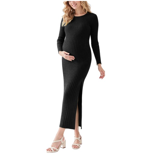 WUANDIXFA Robe Chandail pour Femmes Automne Hiver Maternity Maternity pour Séance Photo Automne Hiver Grossesse pour Femmes Robes de Maternité Noir,P