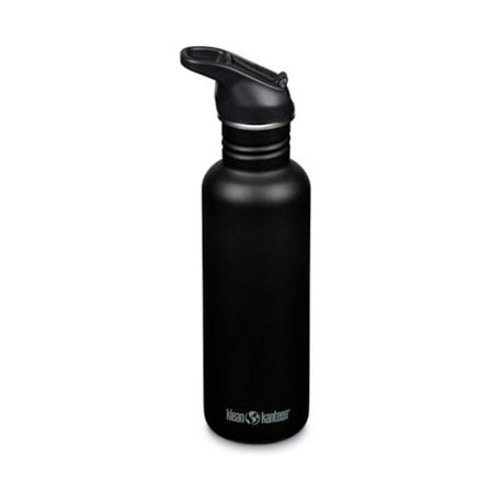Klean Kanteen 27 oz Classic Water Bottle with Flip Seal Sport Cap & Straw - 100% Leakproof Spout & Cap - Durable, BPA-Free & Stainless Steel Material - Easy-Sip Water Bottle - Black