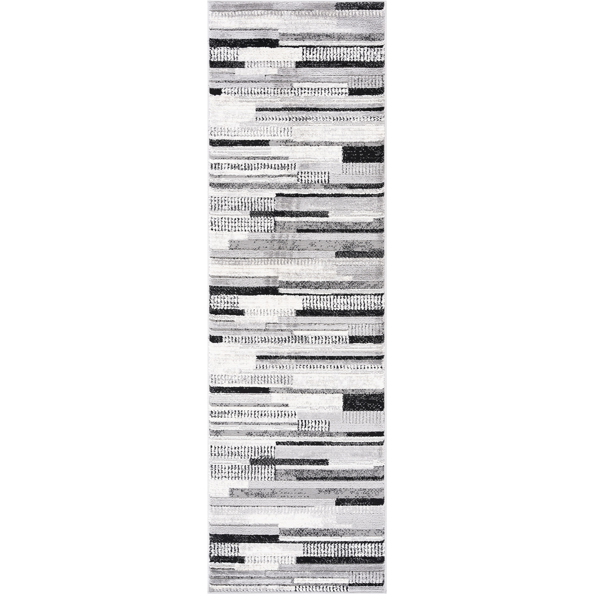 Alpha Contemporary 2' x 7' Gray and Black Polyester Indoor Area Rug