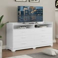 thumbnail image 4 of 6 Drawers Dresser with Open Shelf for Bedroom, Modern Chests of Drawers Storage Tower with “X” Steel Frame for Living Room, White, 4 of 9