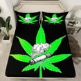 thumbnail image 2 of Feelyou Green Leaf Print Queen Sheet Sets, Cartoon Plant Botanical Flat Sheet, Boys Girls Kids Adult Queen Fitted Sheet, Lightweight Room Decor, 4-Piece, 2 of 7