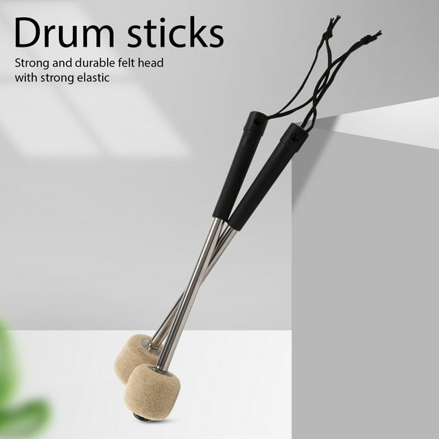 2Pcs Bass Drum Maillet Feutre Tête Percussion Maillets Timbales avec Poignée en Acier Inoxydable, Blanc