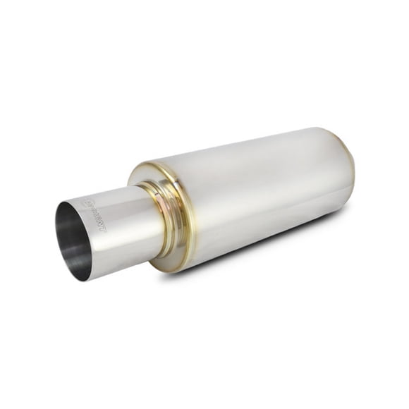 Vibrant Performance Exhaust Muffler 1057 TPV Turbo; 6-1/4 Inch Diameter Stainless Steel Case; Single 2-1/2 Inch Center Inlet; Single 4 Inch Center Outlet; 15 Inch Body/23 Inch Overall Length