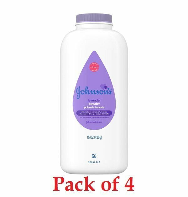 Johnson's Baby Powder Calming Natural Cornstarch, Lavender, 15oz, 4-Pack