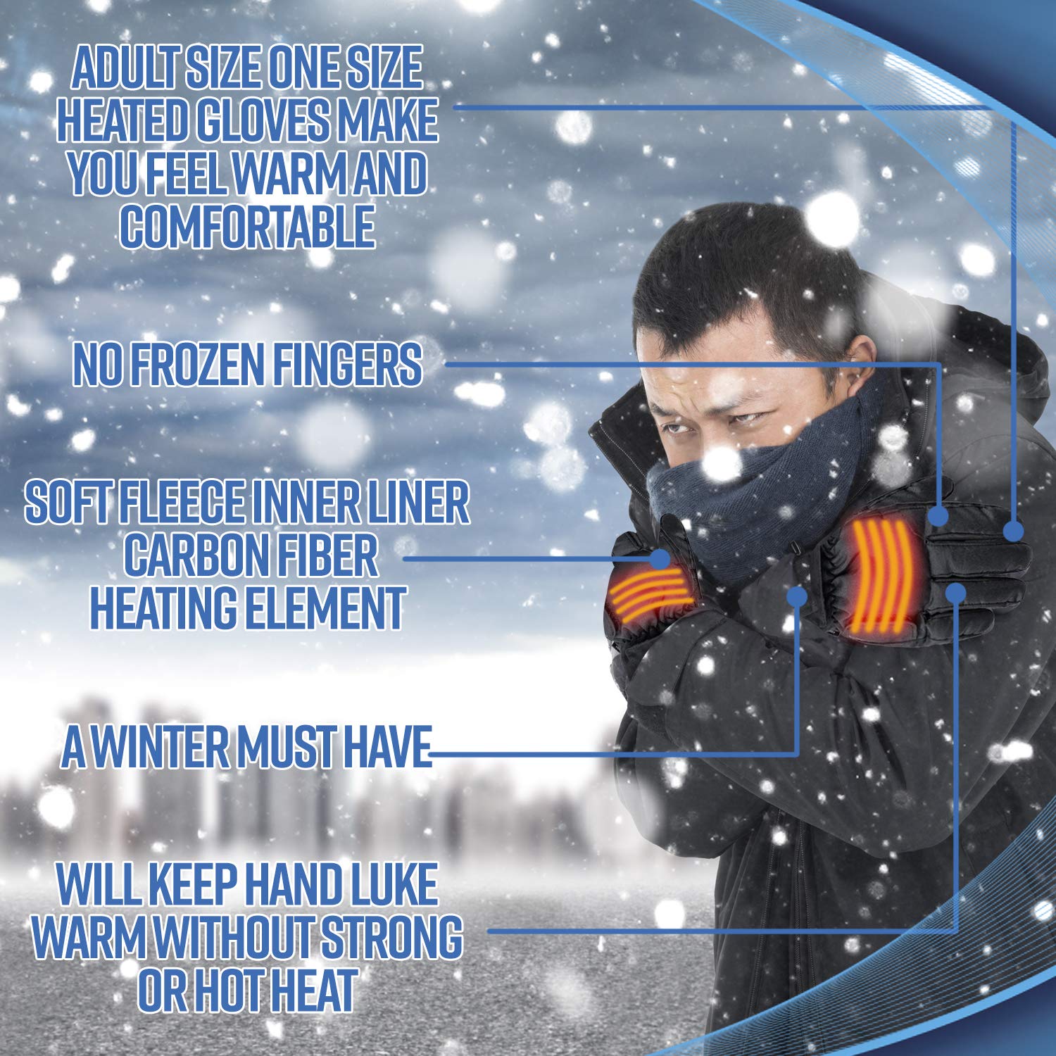 Heated Warm Gloves Men & Women - One Adult Size Thermal Electric Battery Operated Heating Warming Gloves Perfect as Insulated Hand Warmer Winter Activities Outdoor Sports Ski Hunting Snow Shoveling