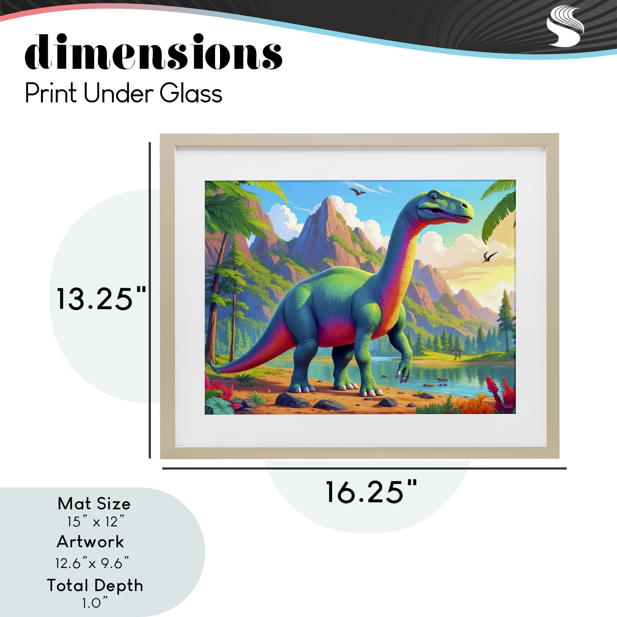 Stupell Industries Vibrant Brontosaurus by River Birch Framed Print Under Glass, design by Tabz Jones