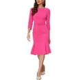 thumbnail image 2 of INSPIRE CHIC Women's Dress Boat Neck Half Sleeve Pleated Work Elegant Midi Dress L Hot Pink, 2 of 5