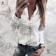 thumbnail image 2 of Gibobby Playeras Mujer Camiseta Manga V Blusa larga Botón Cuello Tops Mujeres Impresión Letras Blusa de mujer（Blanco， M), 2 of 5