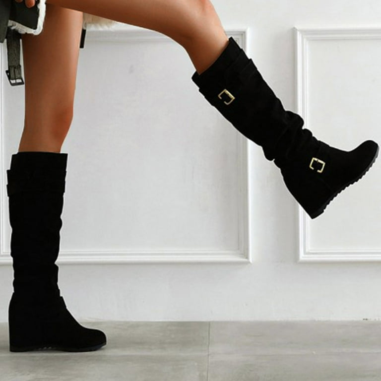 Suede belt thigh high boots hot sale