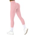 thumbnail image 7 of YIFUNIN Women's Solid Color Hip Lifting Yoga Pants, Ribbed Knit Fitness Leggings for Exercise Workout, High Waist Tummy Control,Light pink L, 7 of 7