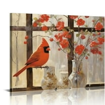 ONETECH Cardinal Wall Art Red Floral Pictures Wall Decor Just Breathe Quotes Canvas Painting Print Artwork Modern Home Decor Framed for Living room Bedroom Bathroom