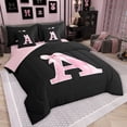 thumbnail image 2 of Manfei Monogrammed Girl Twin Bedding Sets 7-Piece, Personalized Initial A Bedding Comforter Set, Princess Bow Knot Sheet Sets, Black Pink Bedroom Decor, 2 of 6