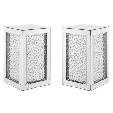 Home Square 12" Modern Crystal Mirrored End Table in Clear - Set of 2