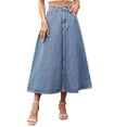 thumbnail image 2 of ClodeEU Women's High Waist A Line Denim Skirt,Casual Elastic Waist Midi Jean Skirt Light Blue,Women's Plus S, 2 of 7