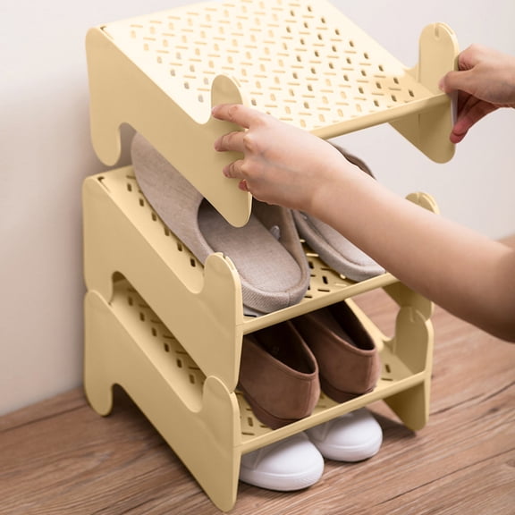 YIMWNYI Foldable Shoe Rack, Stackable Storage Organizer, Multifunctional Shoe Organizer, Waterproof and Durable Plastic, Versatile Home Storage Solution, Non-Perforated Design