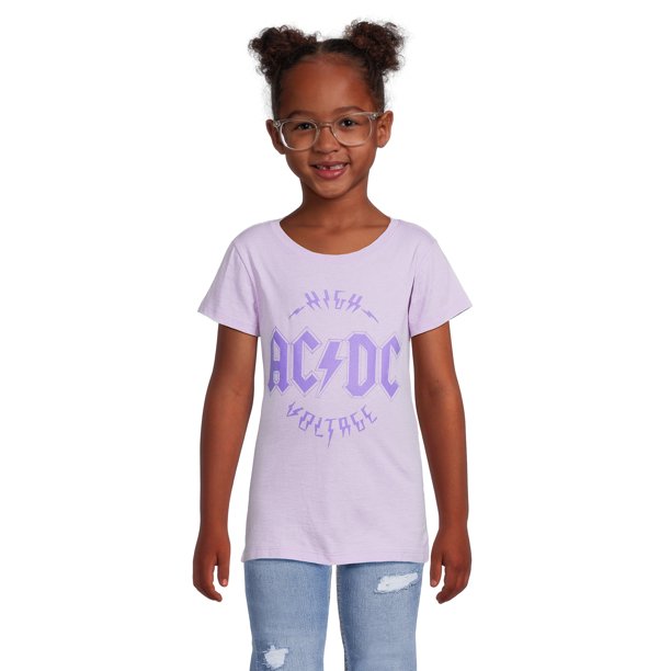 AC/DC Girls Band Graphic Tee with Short Sleeves, Sizes 4-18 & Plus ...