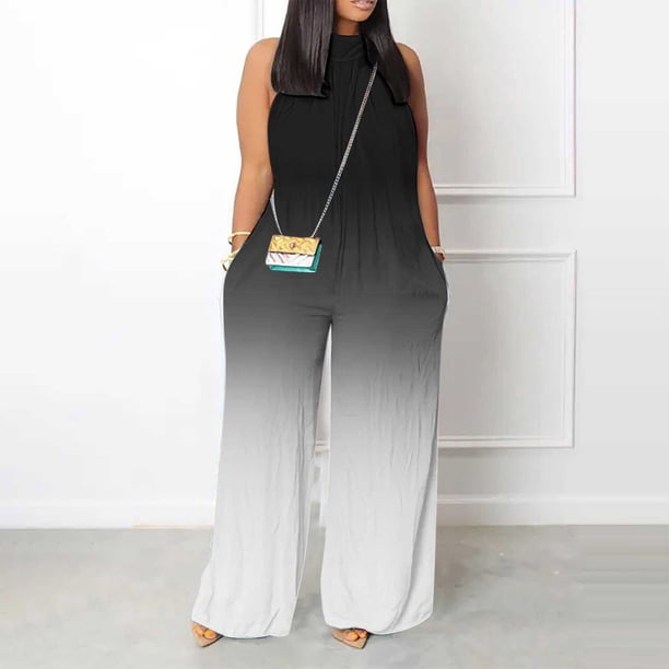 ICHUANYI Clearance Women Print Jumpsuit Pajamas Casual Buttons Pocket Sleeveless Wide Leg Long Pants(Black, S) ICHUANYI WER2023081117852