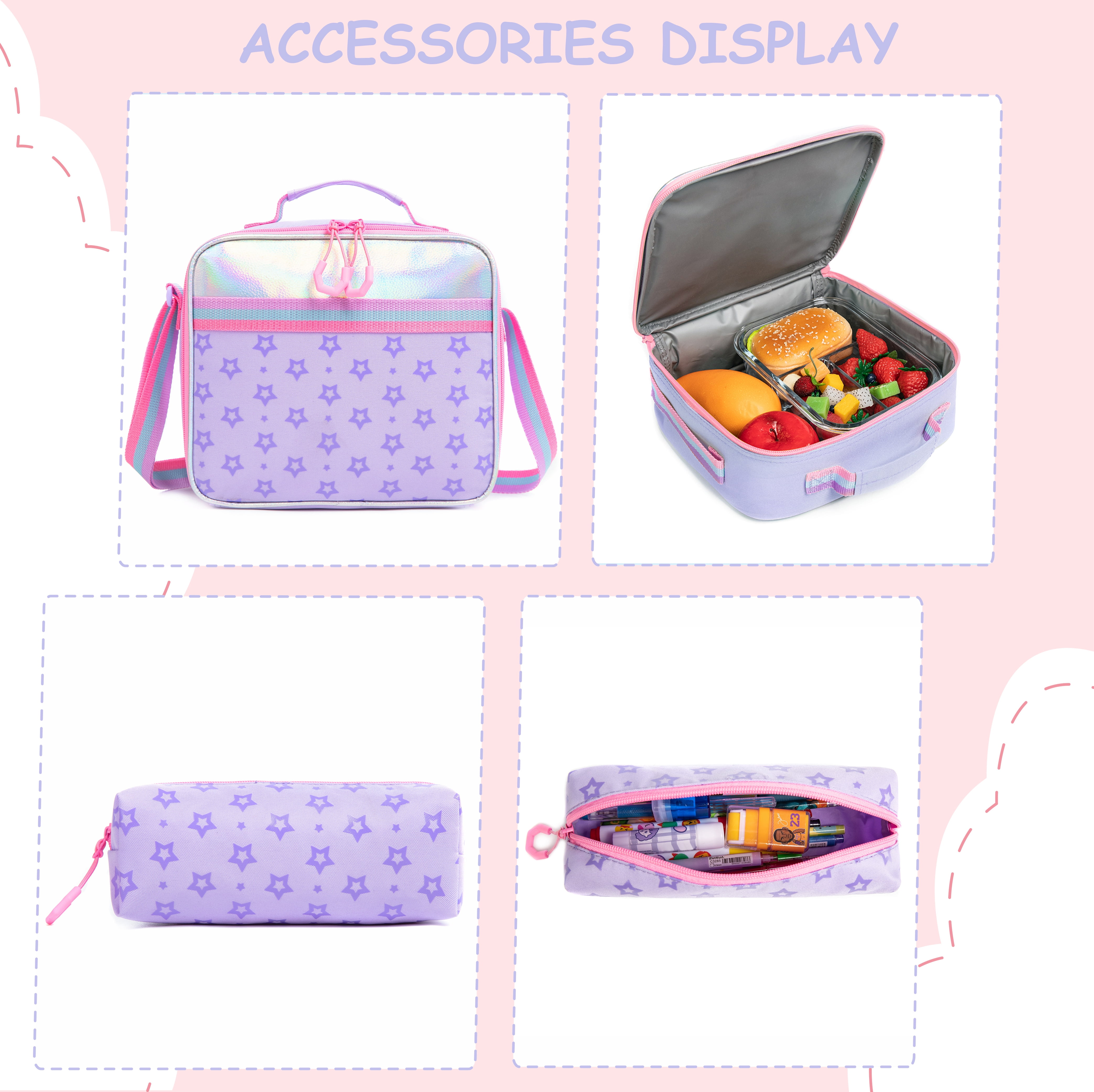 Kids Rolling Backpacks for Girls with Wheels Roller Backpack with Lunch Bag Pencil Case for Elementary Students Bookbag for 6-12 Years Old