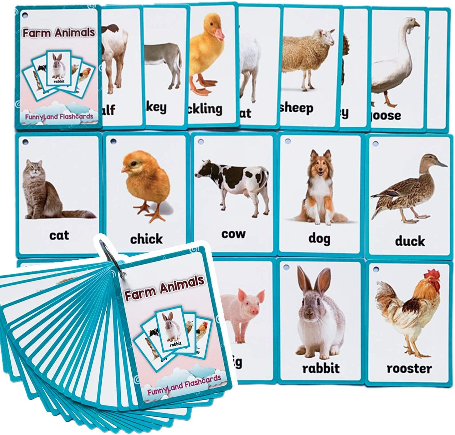 18 Pcs/Set Farm Animals Flash Cards | Learning Toys Flashcards for Children  Pre-K, Toddlers and Kids 