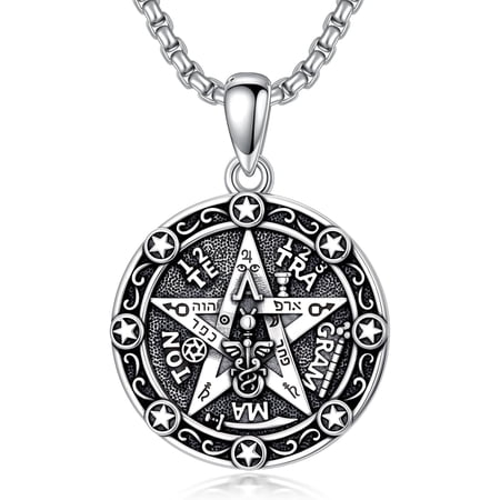PELOVNY Tetragrammaton Amulet Necklace 925 Sterling Silver Pentagram Pentacle Protection Necklace Pagan Wiccan Pendant Jewelry Gifts for Men
