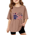 thumbnail image 3 of CCRFTGI 250 Anniversary USA Flag Shirts for Kids Girls Size 10-12 Short Sleeve Happy USA Flag Summer Patriotic Tunic Blouses 1776 Festival Teen Girl Clothes Tops Light Brown 11-12 Years, 3 of 4