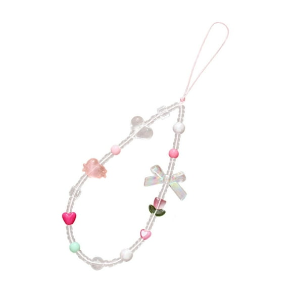 Xuanheng Beaded Phone Case Wrist Strap Keyring Bangle Chain Cartoon Phone Chain Strap With a Bow