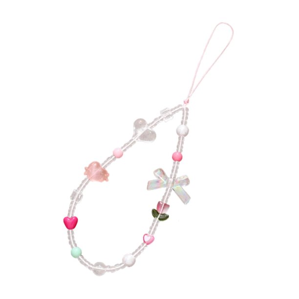 Correa de cadena para teléfono con dibujos animados, correa de muñeca con cuentas, pulsera con cuentas, llavero, bolso para mujer Con un arco