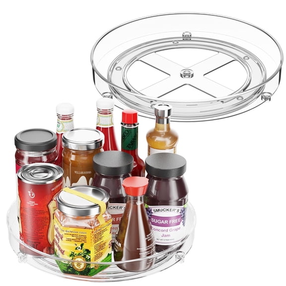 2 Pack Lazy Susan Organizer, 9.5 Inch Lazy Susan Turntable for Cabinet, Turntable Organizer for Pantry Organizers and Storage, Non-Skid Fridge Organizer, Clear