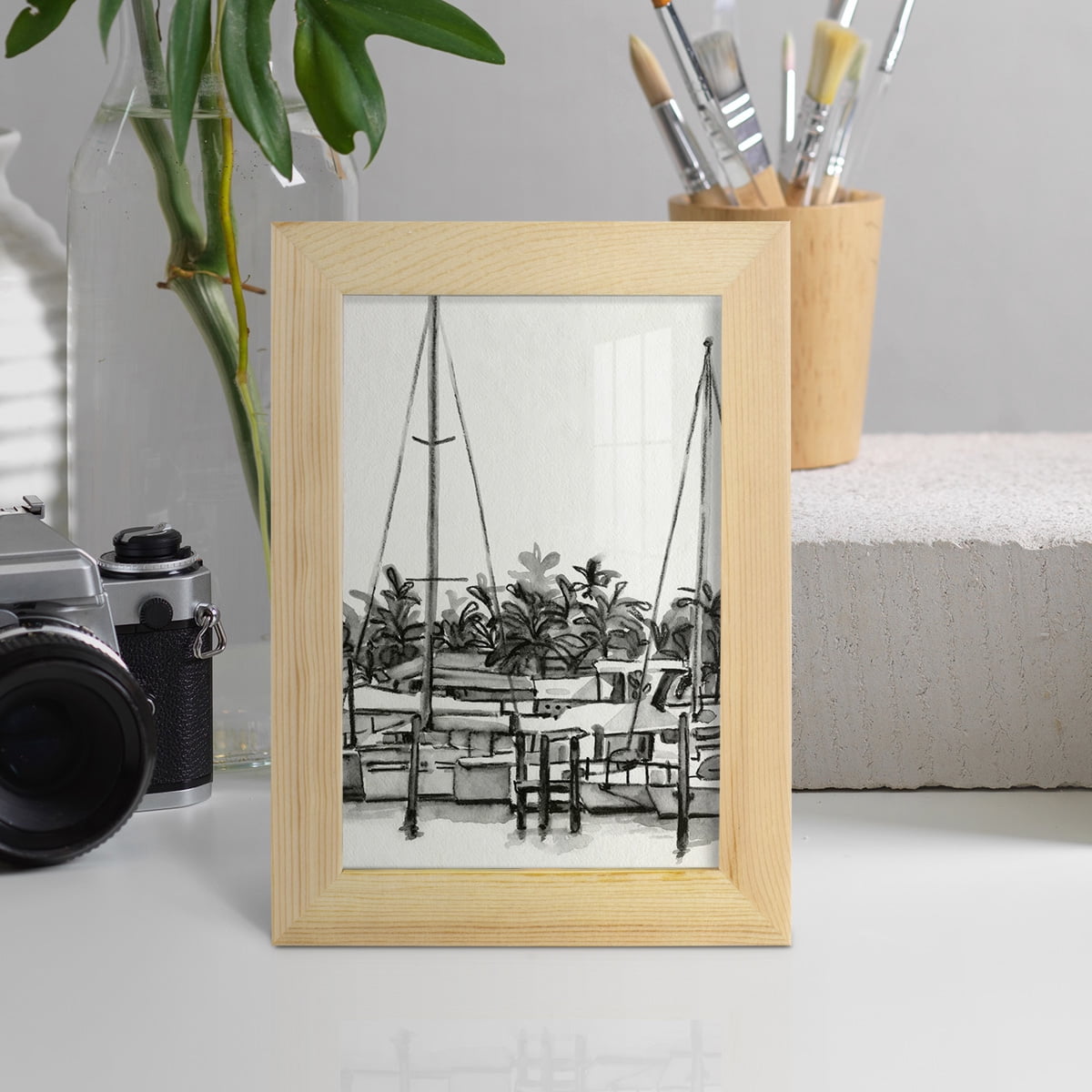 Neutral Tropics II - Framed Print w/glass - Natural Wood