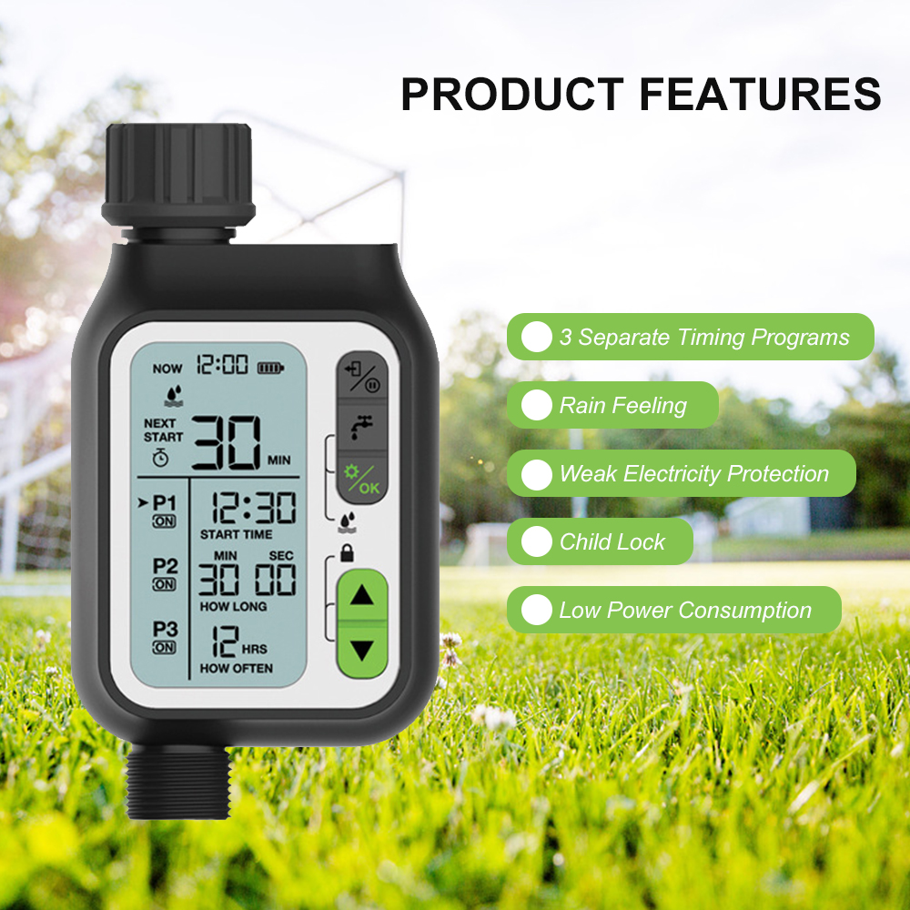 Walmeck Electronic Irrigation Regulator Automatic Irrigation Timer with Large LCD Screen Waterproof Sprinkler Controller 3 Separate Timing Programs Weak Electricity Protection Rain Sensor Child Lock - image 4 of 7