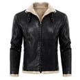 thumbnail image 6 of Fashion YLSDY Men's Casual Faux Leather Zip Up Long Sleeve Bomber Jacket Fashion Suede Sherpa Jacket Trendy PU Coat with Pockets Black XXL, 6 of 6