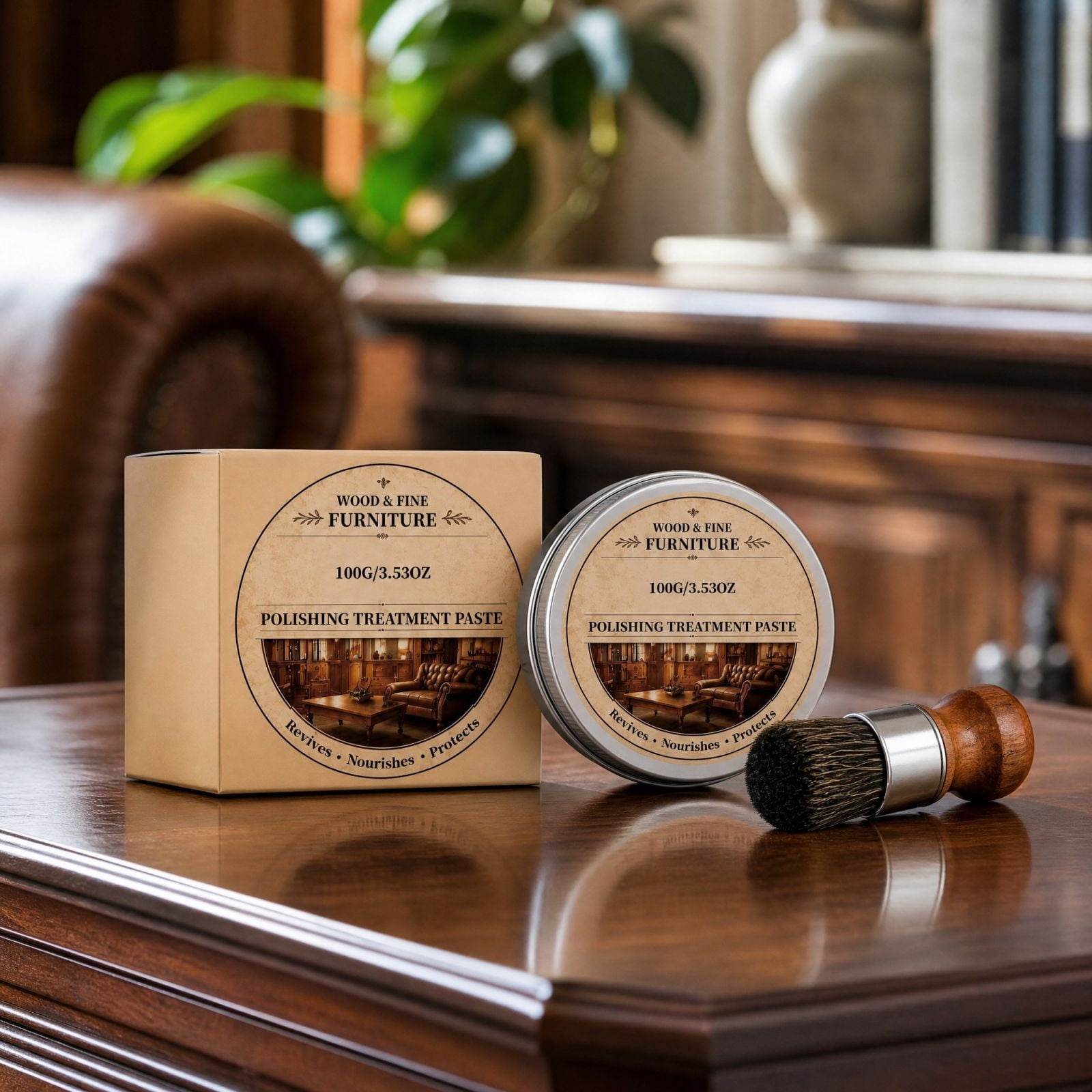 Wood Furniture Polishing Paste 100g Wood Restoration Care Wax with Application Brush Nourishes Revives Protects Wooden Surfaces Furniture Repair Cream for Antique Tables Cabinets
