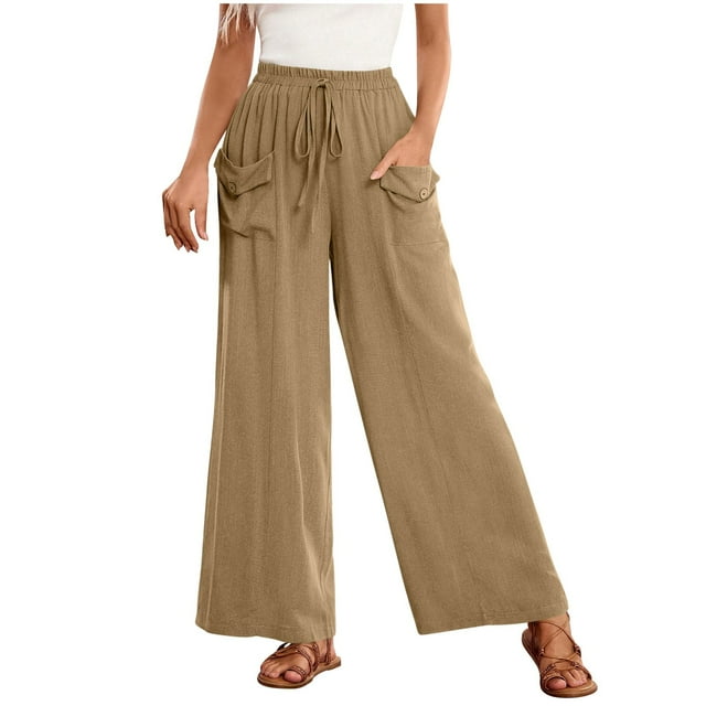 FNFYFH Clearance Women's Plus Size Comfortable Linen Trousers High Waist Loose