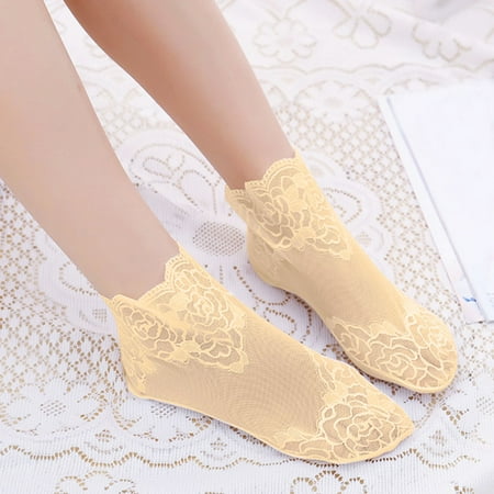 Lace Rose Ankle Socks - Fantasy Outfit Mesh Footwear for Heels  Bridal Shoes & Date Nights Under 1$  Yubnlvae Women Solid Rose Pattern Lace Mesh Socks Hollow   Beige  One Size