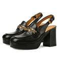 thumbnail image 3 of YDN Women Square Toe Chains Slingback Pumps Buckled Backstrap High Block Heels Outdoor Date Work Loafer Shoes Size 12 Black, 3 of 5
