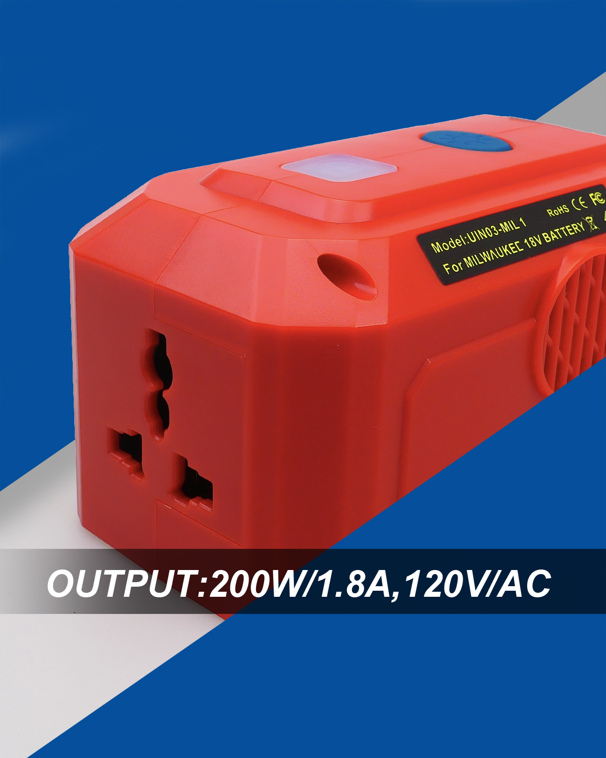 200W Power Inverter For Milwaukee 18V Battery – Converts 18V To 110V-120V AC, USB-A, USB-C, LED Work Light, Portable Power Station (Battery Not Included)