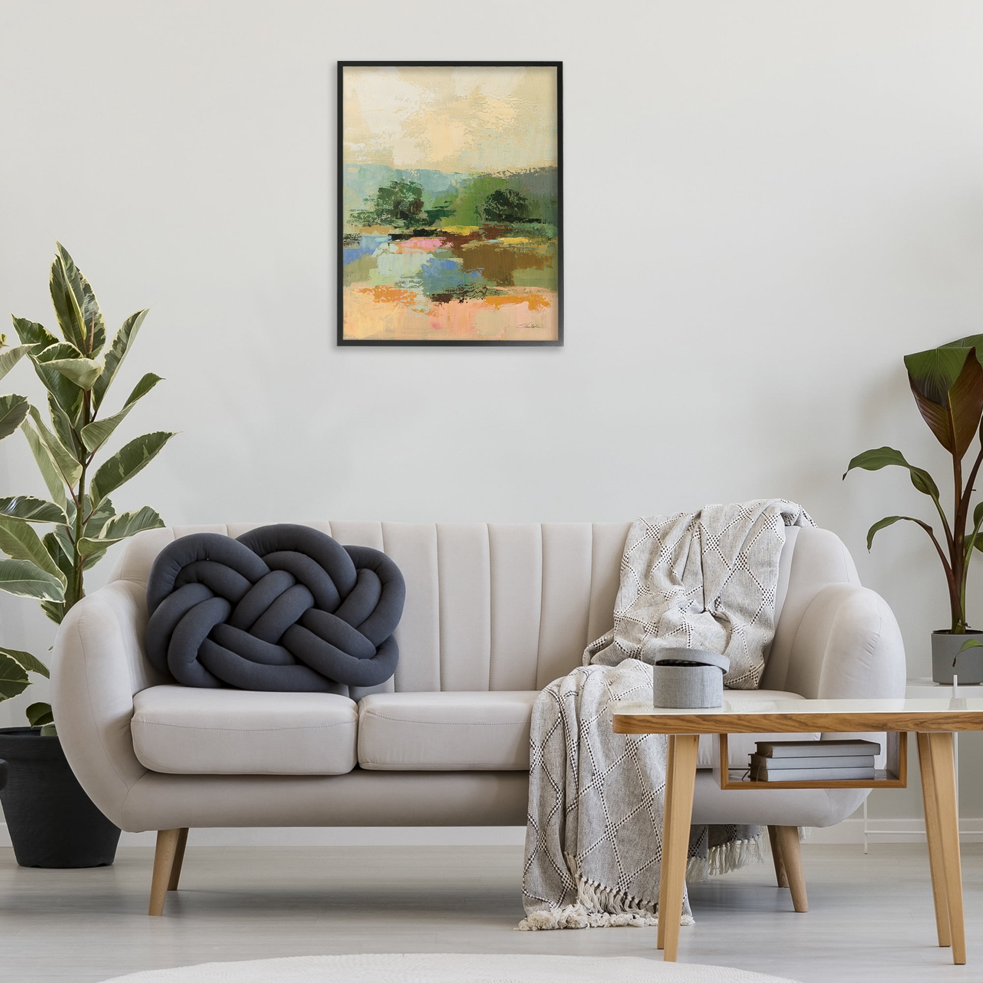 Stupell Industries Across The River Abstract Landscape Painting Black Framed Art Print Wall Art, 24 x 30