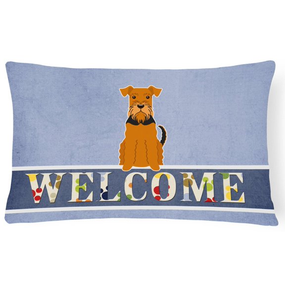 Carolines Treasures BB5622PW1216 Airedale Welcome Canvas Fabric Decorative Pillow, 12H x16W, multicolor