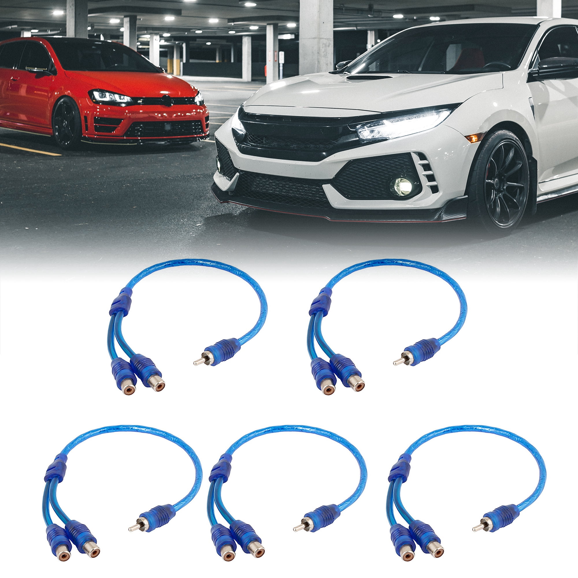 Unique Bargains Car Audio Splitter Cable 2 RCA Female to 1 RCA Male Jacks Adapter