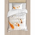 thumbnail image 3 of Koi Fish Queen Size Duvet Cover Set, Traditional Asian Sacred Spotty Koi Figures Carps Oriental Sign of Love Zen, Decorative 3 Piece Bedding Set with 2 Pillow Shams, Orange Beige, by Ambesonne, 3 of 3
