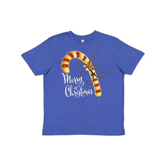 Inktastic Merry Christmas Red and Gold Candy Cane Youth T-Shirt