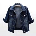 thumbnail image 3 of Jackets for Women Fall Jacket Women's Short Casual Fashion Three Quarter Sleeve Denim Jacket, 3 of 9