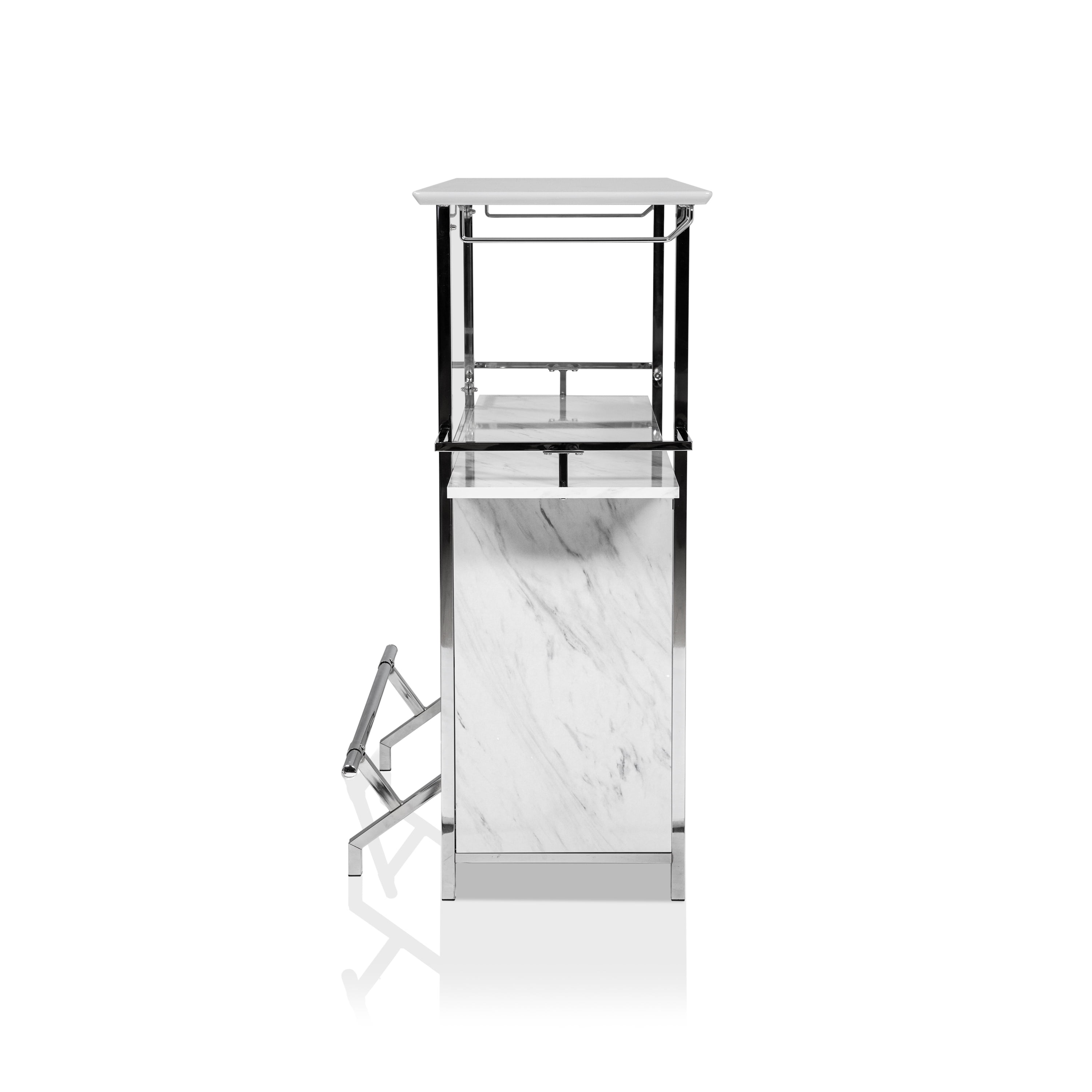 Furniture of America Naar Multi-Storage Bar table, White and Chrome