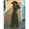 thumbnail image 5 of Womens Jumpsuits Short Sleeve V Neck Dressy Casual Wide Leg Pants Romper Army Green XXL, 5 of 9