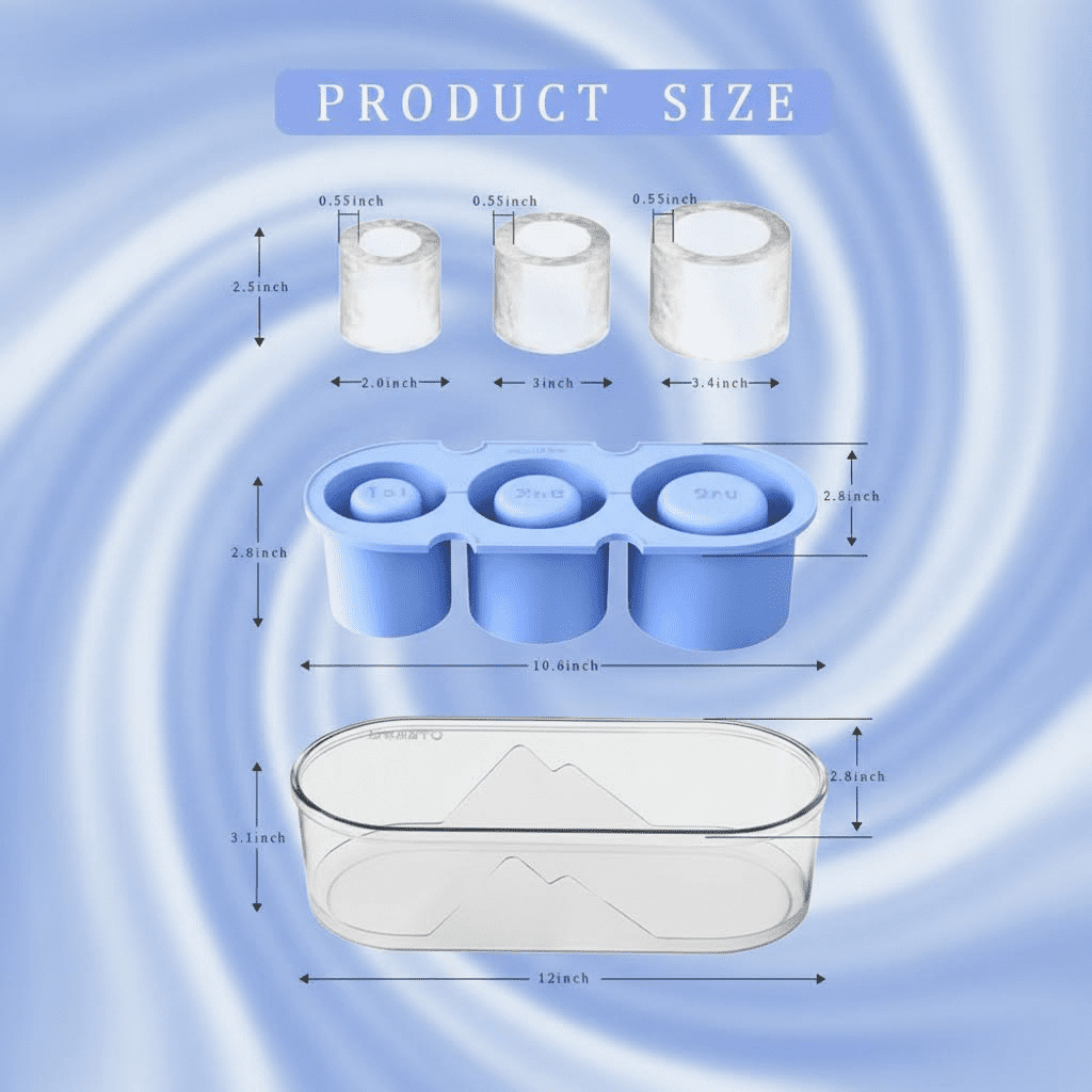 Silicone Ice Cube Tray with Lid and Bin for 30-40 Oz Tumblers - Easy Fill, Fast Release Ice Molds for Freezer, Whiskey, Cocktails, and Drinks (Blue)