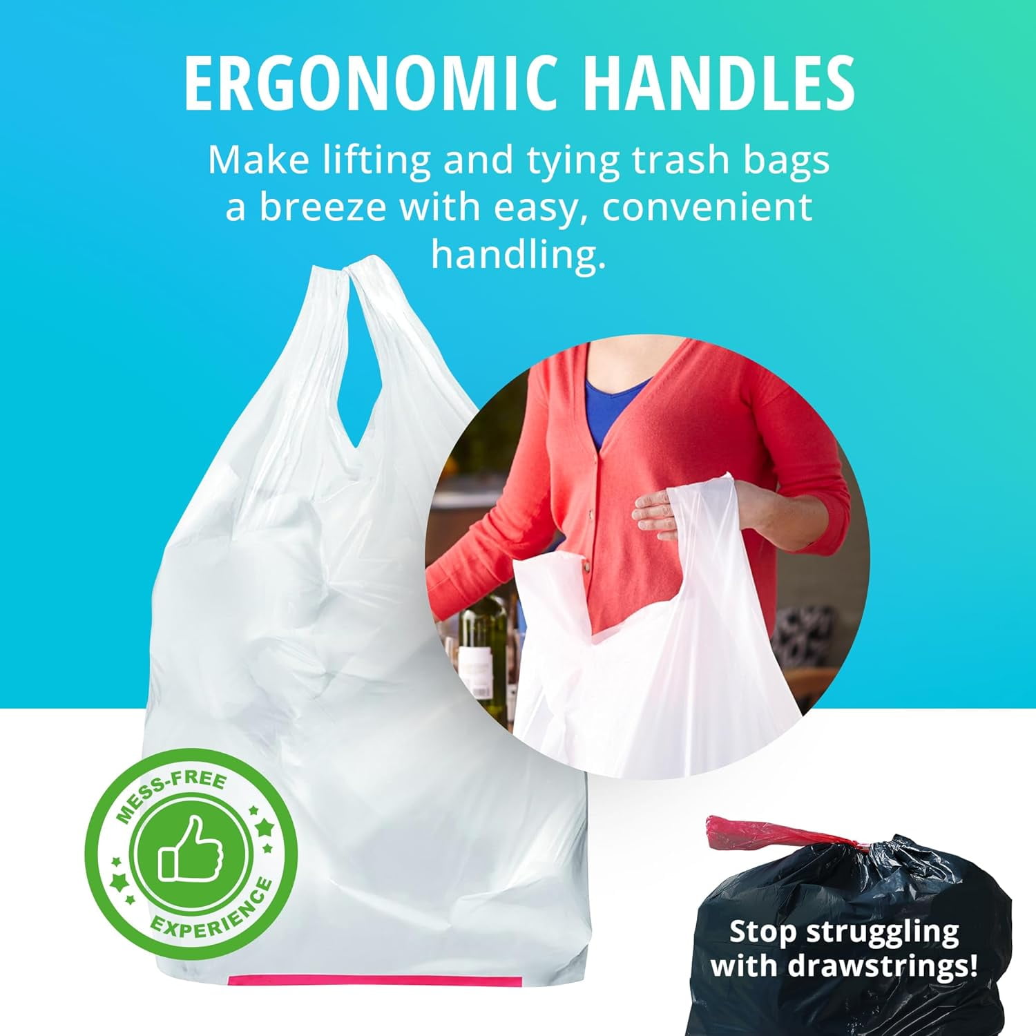 Plant Based Tall Kitchen Garbage Bags with Ergonomic Handles - 13 Gallon Trash Bags - Recyclable & Eco Friendly - Super Strong and Leak Proof Tall Kitchen Trash Bags (90 Count)