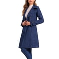 thumbnail image 4 of Abrigo de trench de doble botonadura con cinturón de la marca INSPIRE CHIC para mujer, en ante sintético, con solapas y puños de tiras, tamaño XS, color azul oscuro, 4 of 6