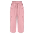 thumbnail image 6 of Pxxlle Linen Pants for Women Plus Size Wide Leg Pant Lightweight Drawstring Elastic Waisted Trousers with Pockets Pink S, 6 of 9