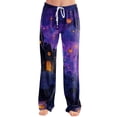 thumbnail image 2 of Womens Pajama Pants Halloween Castle & Witch Print Stretch Elastic Waist Casual Sleep Pants, 2 of 5